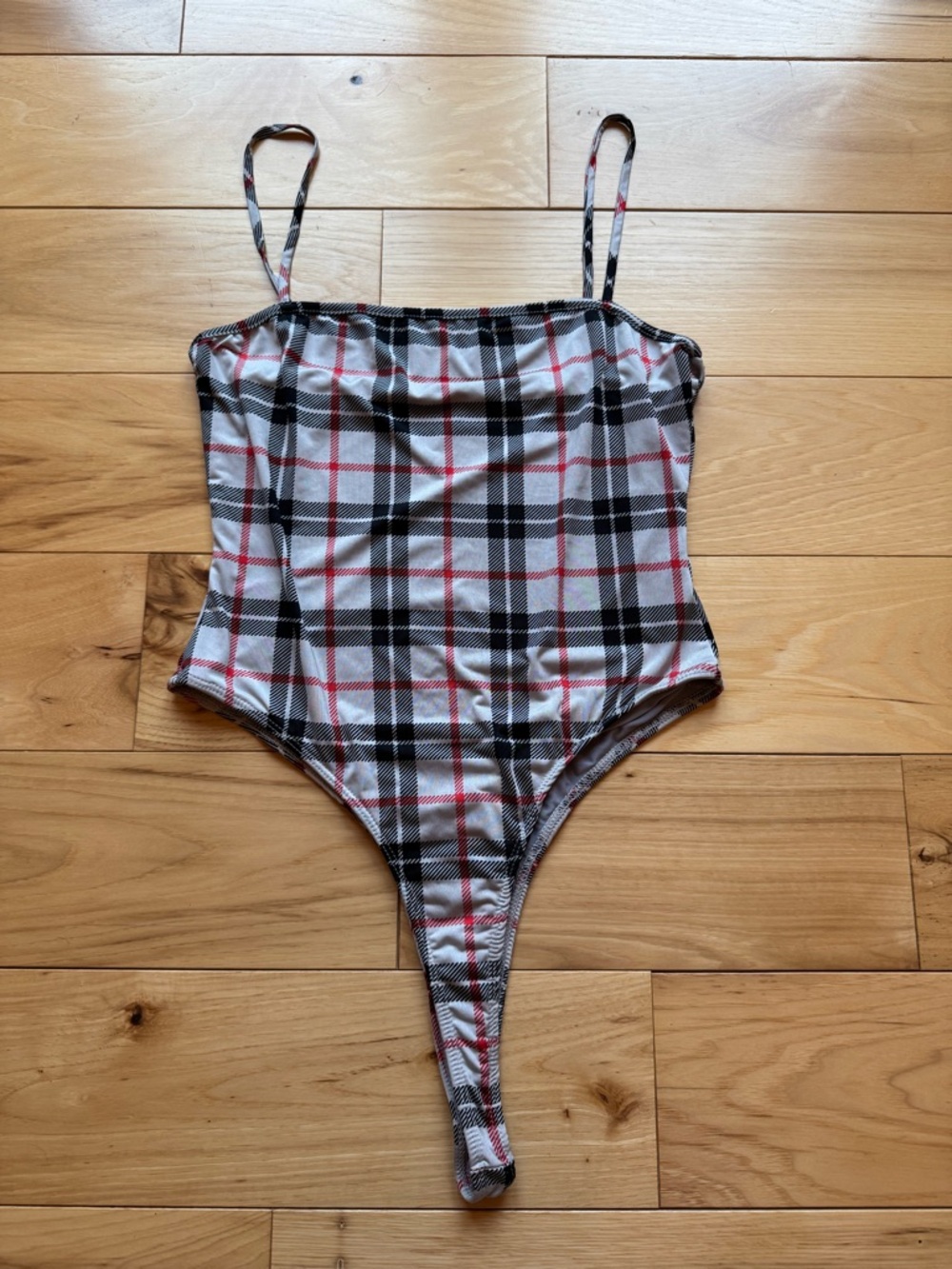 Gray thong plaid bodysuit